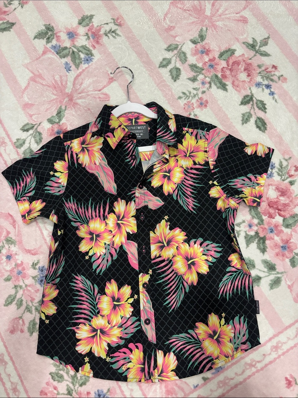 Boys BKE Tropical Floral Short-Sleeve Shirt for Kids - Black & Yellow